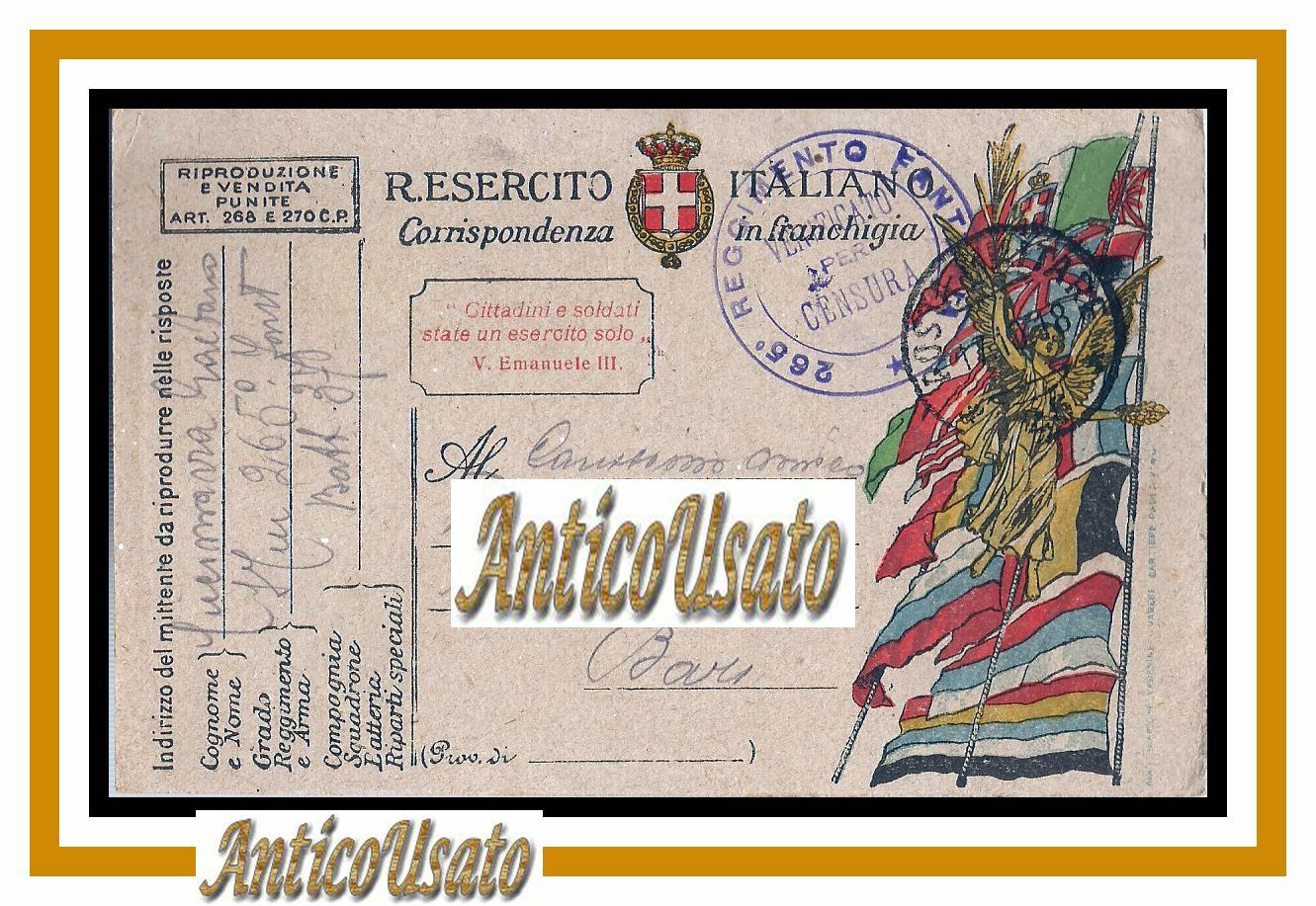 posta militare cartolina postale franchigia 1918 Vicenza 265 reggimento fanteria