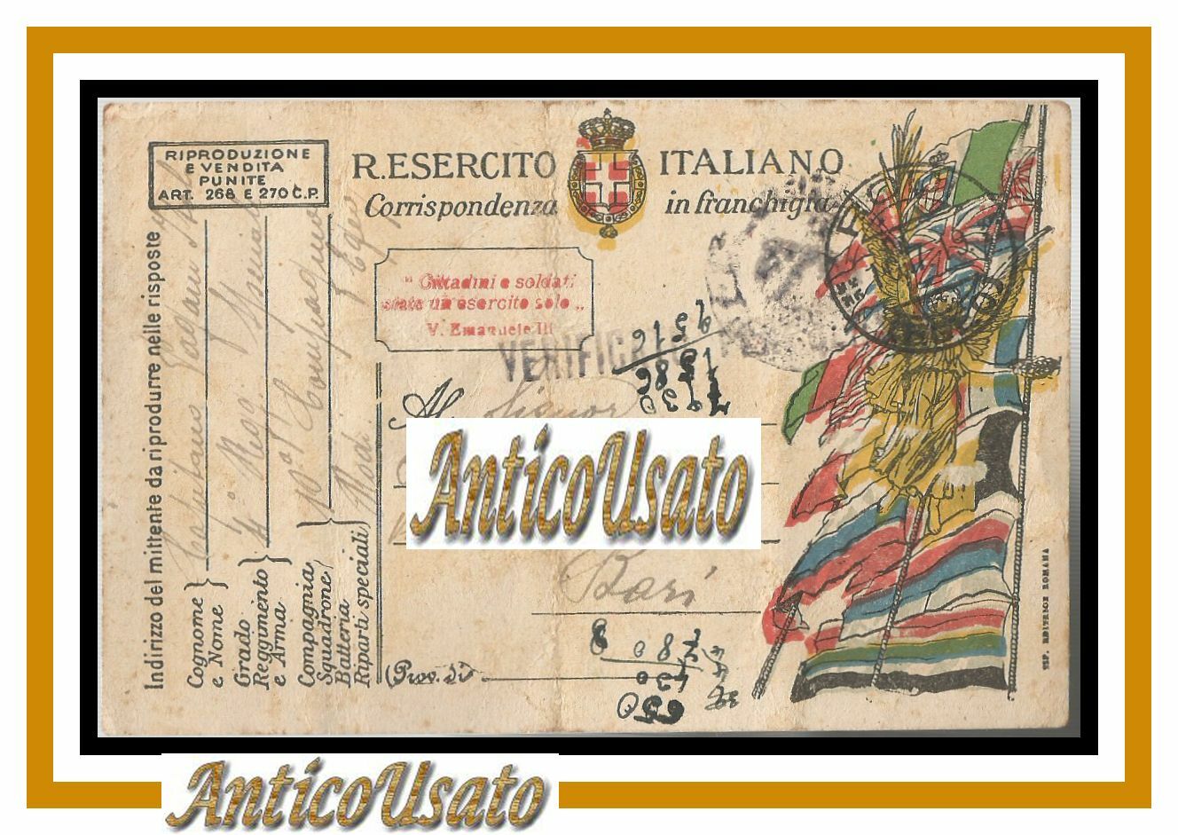 POSTA MILITARE cartolina postale in franchigia 1918 Rodi Egeo Esercito …