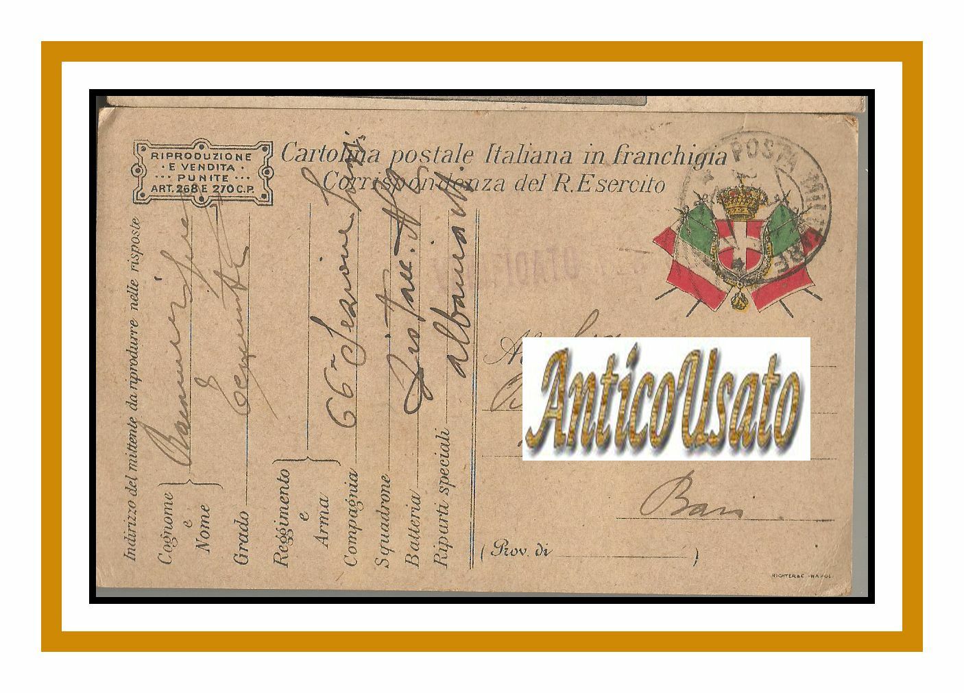 posta militare cartolina postale in franchigia Richter Albania Esercito Guerra