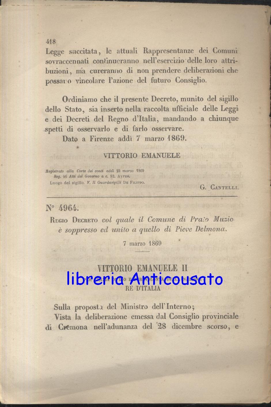 PRATO MUZIO SOPPRESSO E AGGREGATO A PIEVE DELMONA REGIO DECRETO …