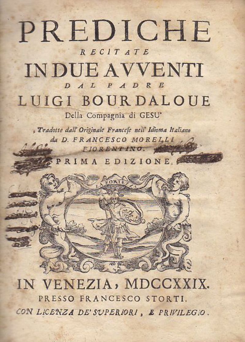 PREDICHE RECITATE IN DUE AVVENTI di LUIGI BOURDALOUE 1729 Storti …