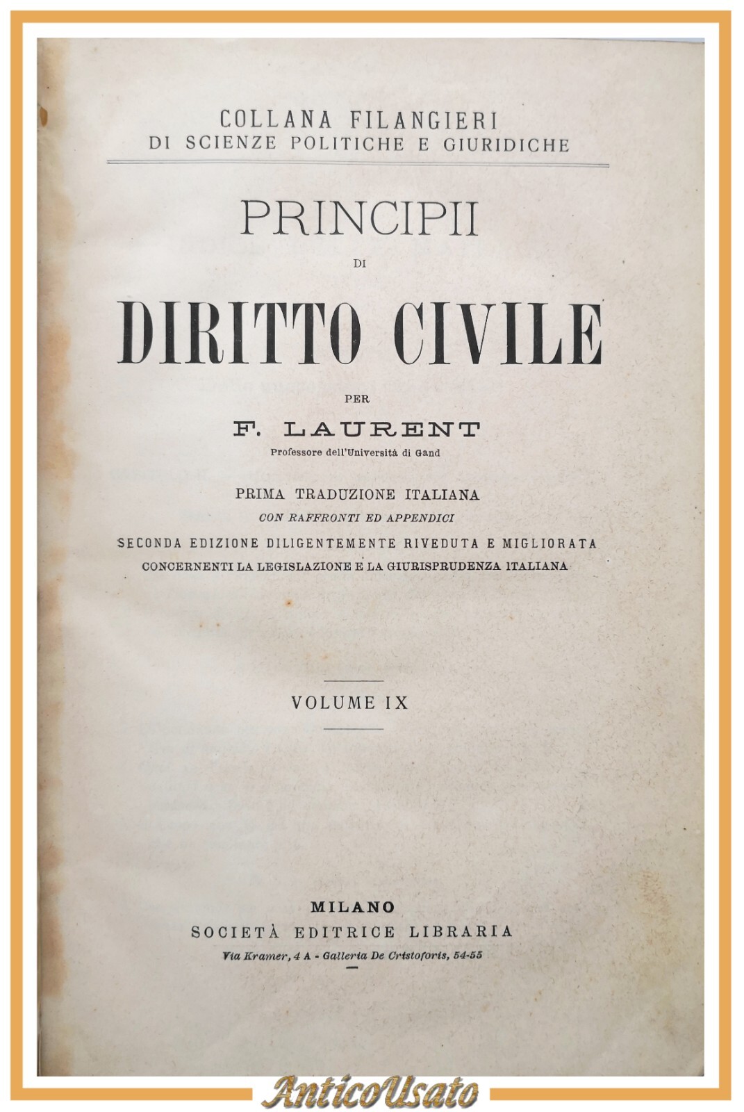 PRINCIPI DI DIRITTO CIVILE Laurent volume 9 Società Editrice Libraria …