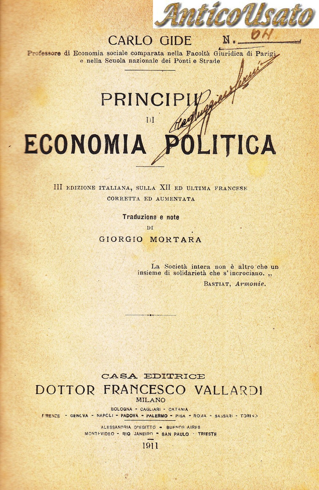 PRINCIPII DI ECONOMIA POLITICA di Carlo Gide 1911 Casa editrice …