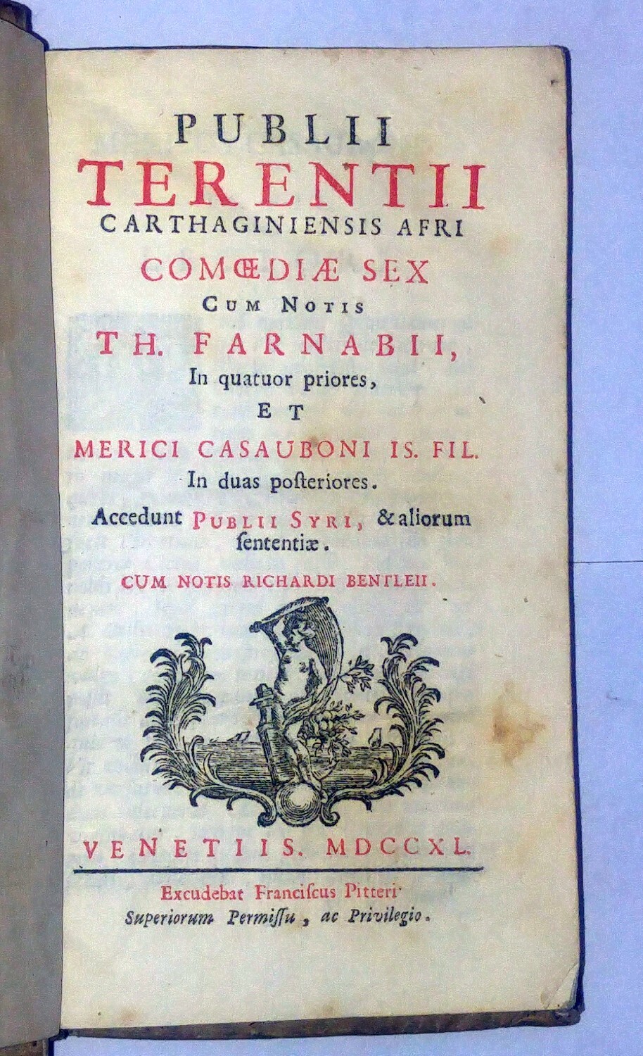 PUBLII TERENTII COMOEDIAE SEX cum notis Farnabii 1740 Pitteri Venezia …