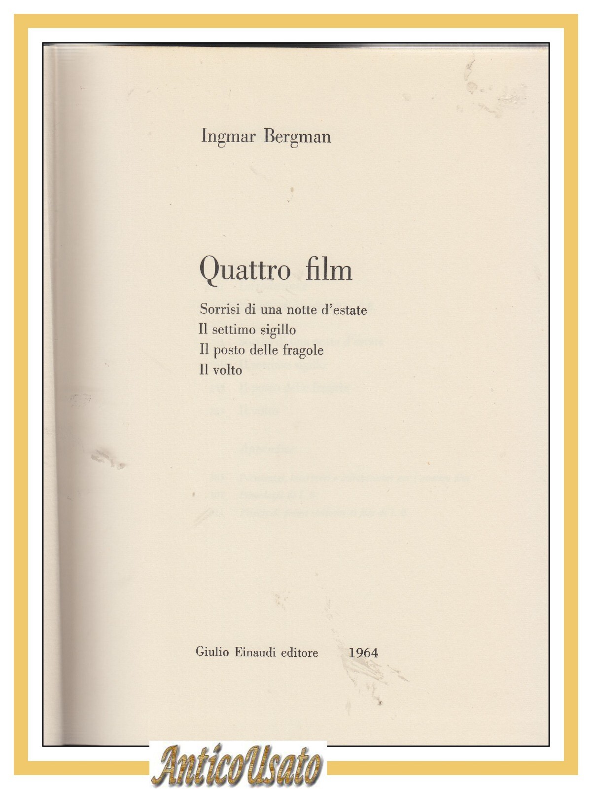 QUATTRO FILM di Ingmar Bergman 1964 Einaudi Libro Cinema il …