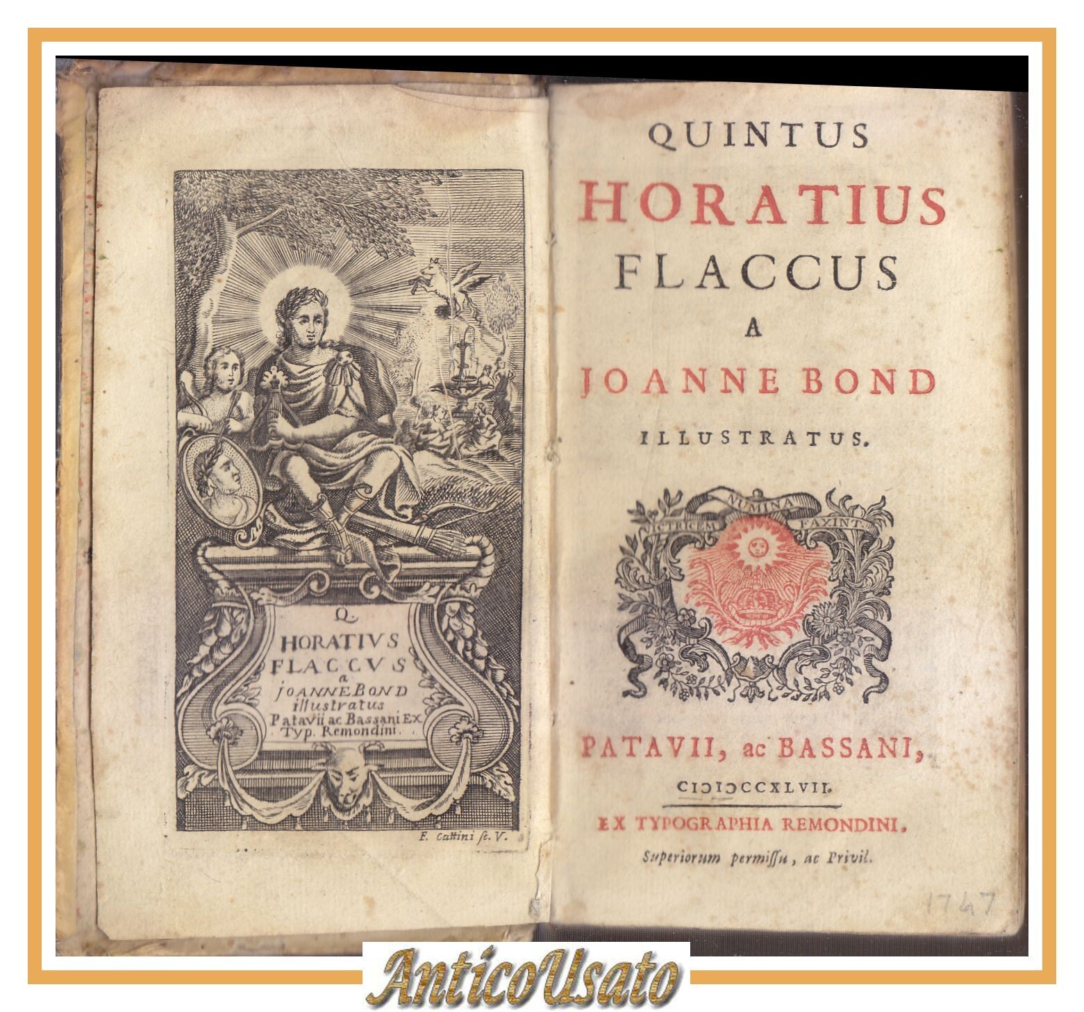 QUINTUS HORATIUS FLACCUS a Joanne Bond illustratus 1747 Remondini Libro …
