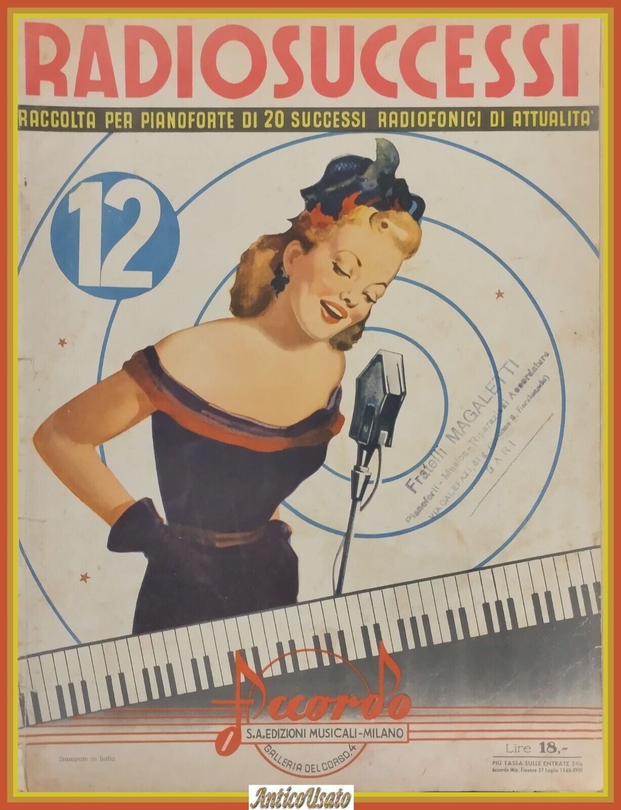 RADIOSUCCESSI 12 RACCOLTA DI 20 SPARTITI 1943 pianoforte successi radiofonici