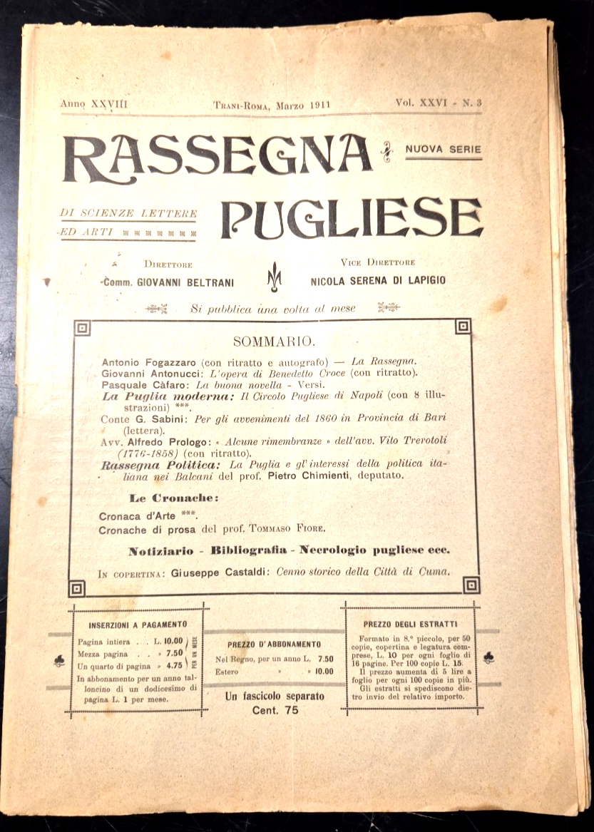 RASSEGNA PUGLIESE di Scienze Lettere e Arti MARZO 1911 Avvenimenti …