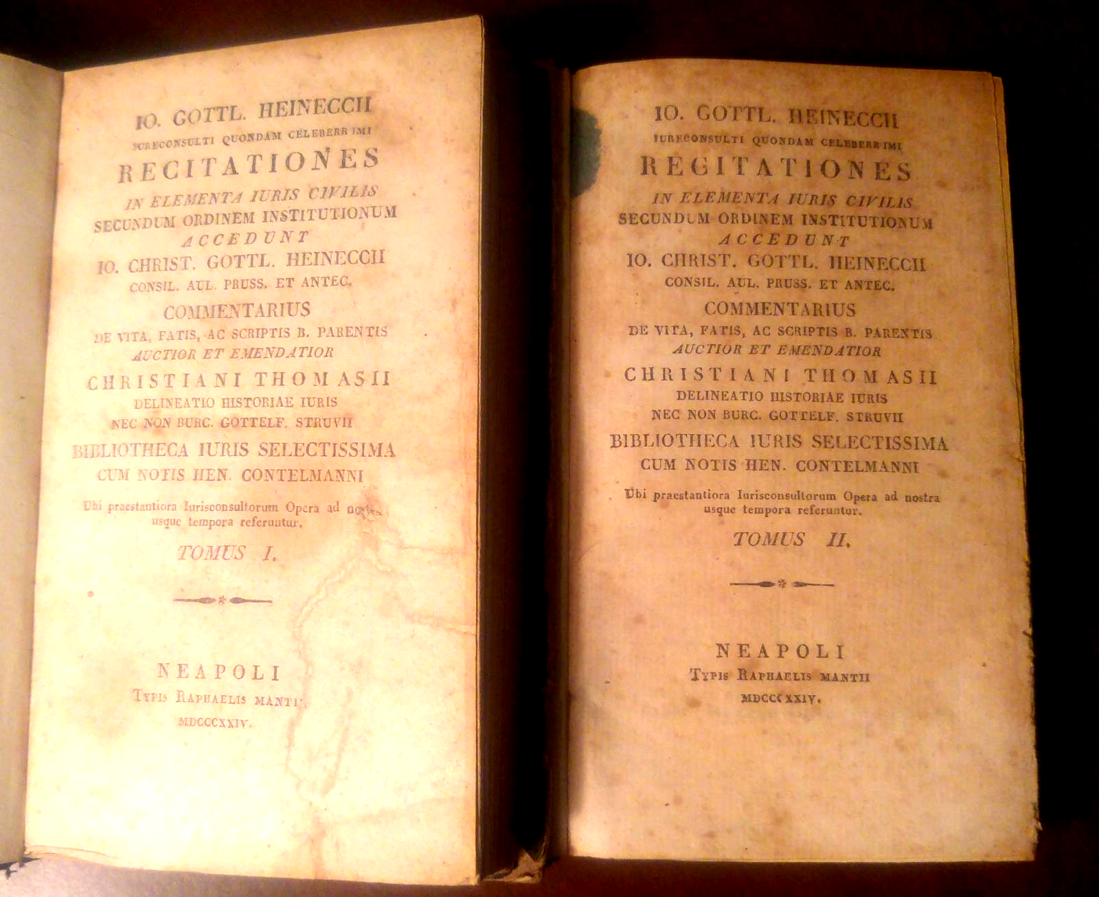 Recitationes In Elementa Iuris Civilis 1824 di Gottlieb Heineccii 2 …