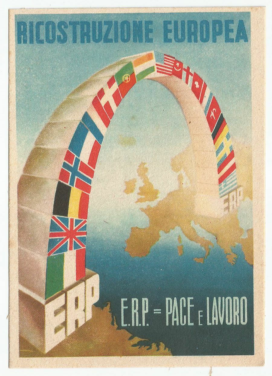 RICOSTRUZIONE EUROPEA ERP cartolina non viaggiata 1949 colori formato grande
