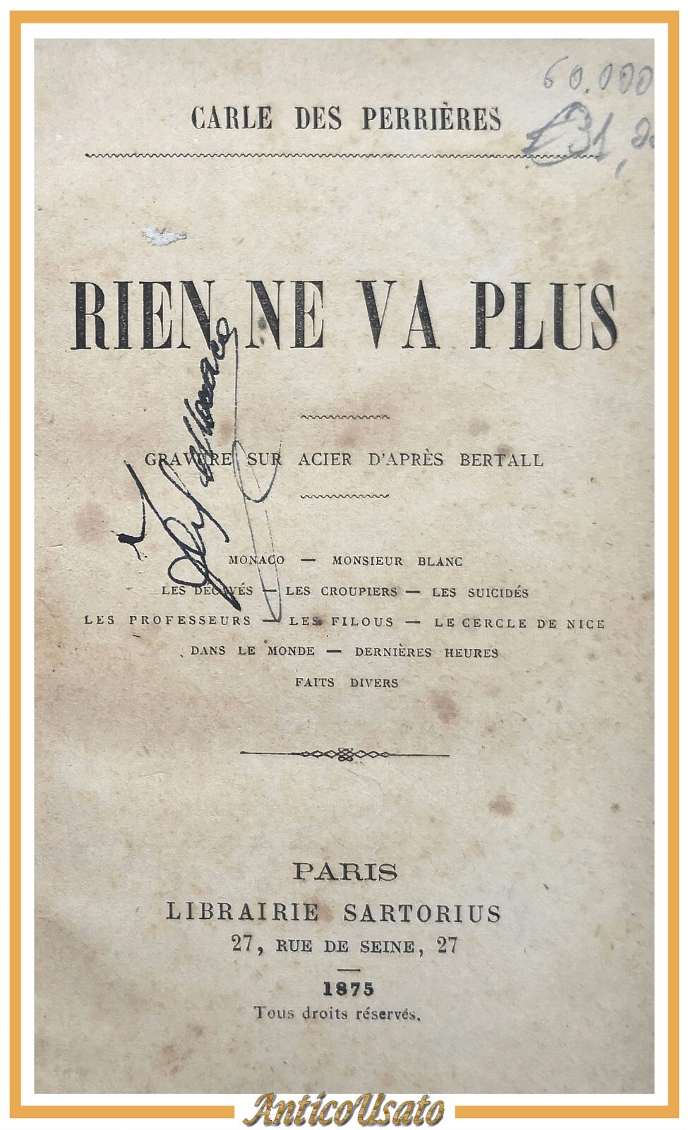 RIEN NE VA PLUS di Carle Des Perrieres 1875 Librairie …