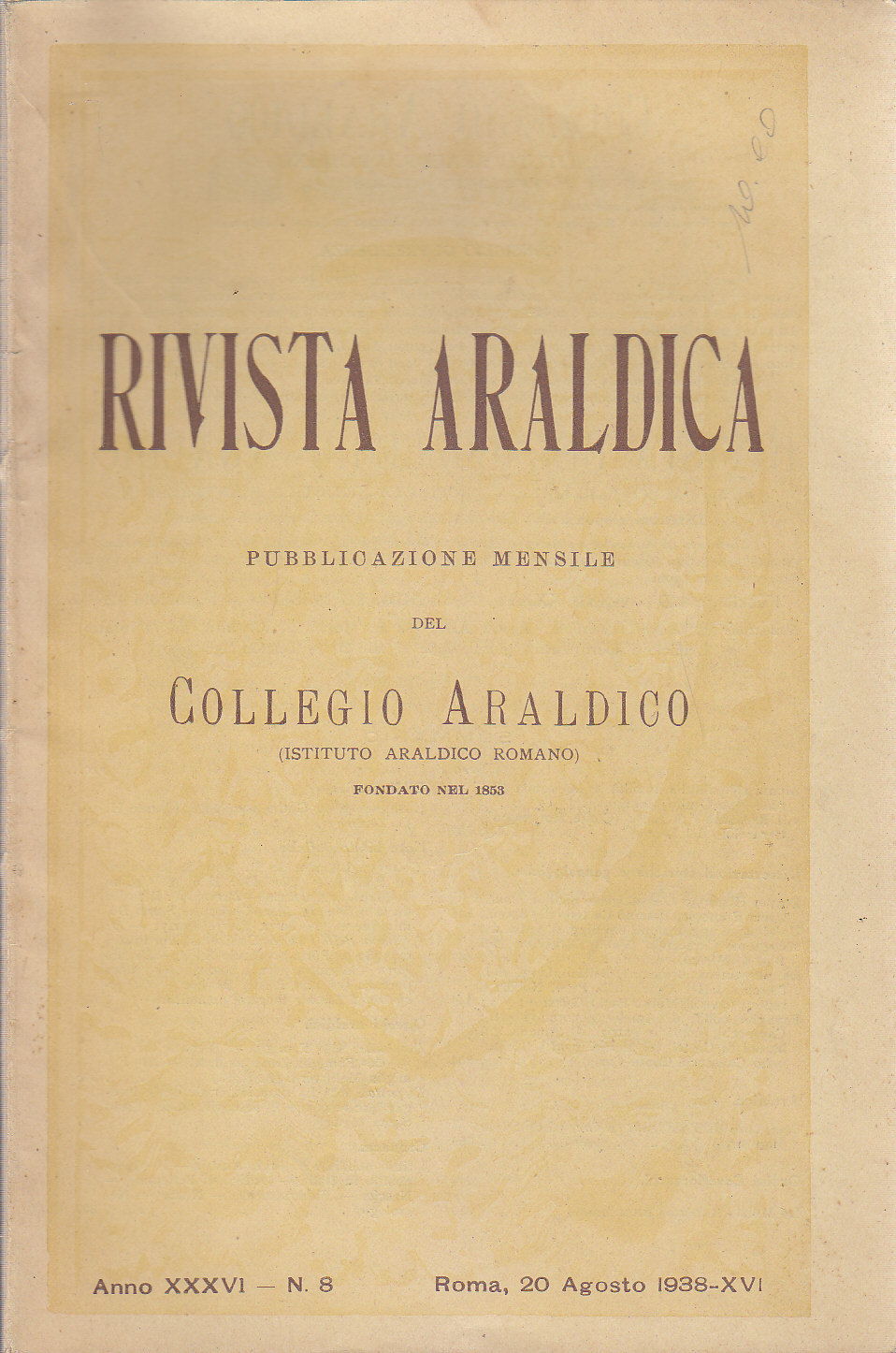 RIVISTA ARALDICA DELL’ISTITUTO ARALDICO ROMANO 20 agosto 1938 giornale vintage