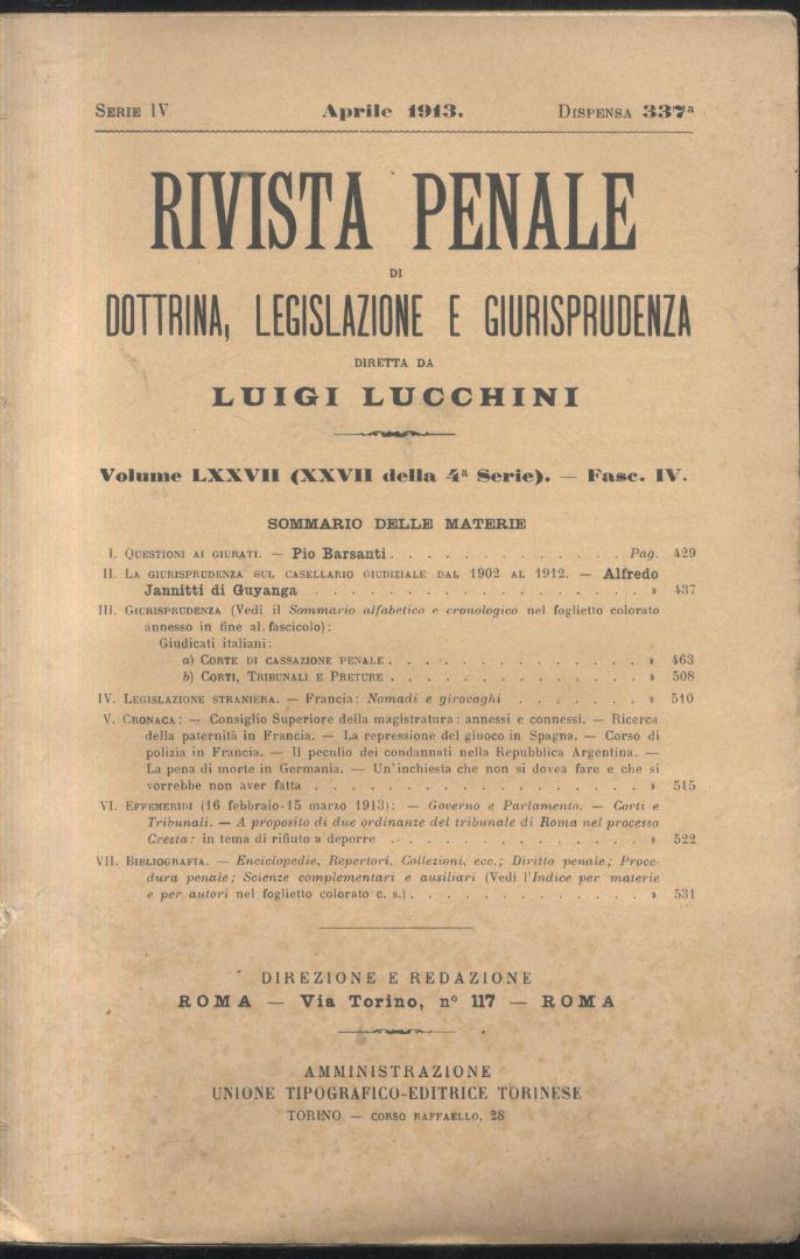 RIVISTA PENALE DOTTRINA LEGISLAZIONE GIURISPRUDENZA 1913 annata completa Libro