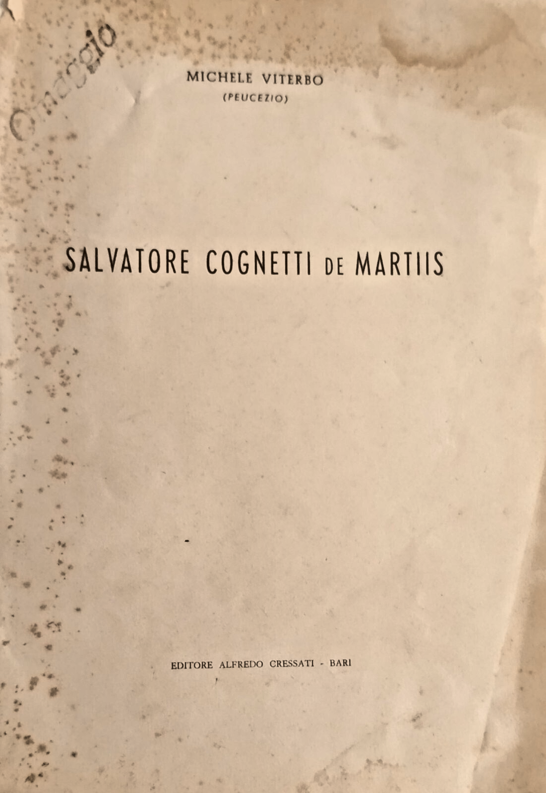 SALVATORE COGNETTI DE MARTIIS di Michele Viterbo Cressati Editore Libro …