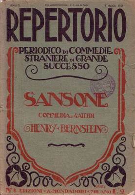 SANSONE commedia in 4 atti di Henry Bernstein 1921 rivista …