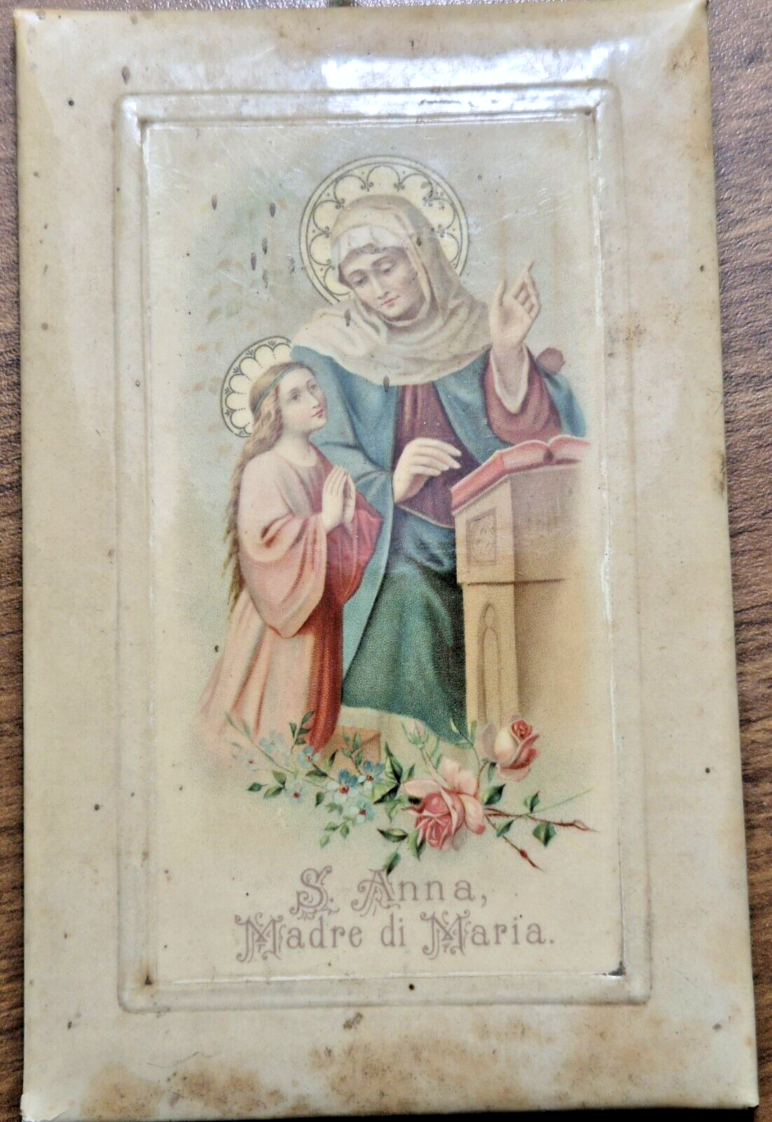 SANTINO QUADRETTO SANT'ANNA MADRE DI MARIA in celluloide fine '800 …