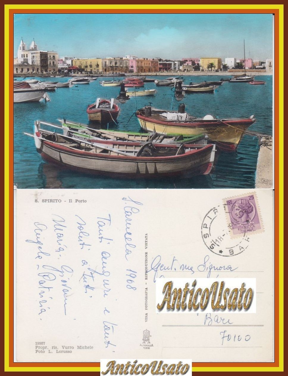 SANTO SPIRITO BARI IL PORTO Cartolina Viaggiata 1968 Bari colorata