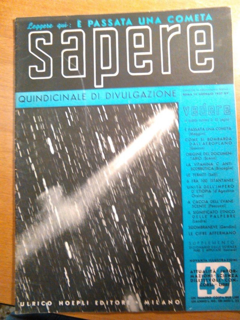 SAPERE 15 GENNAIO 1937 n. 49 Hoepli Quindicinale di divulgazione …