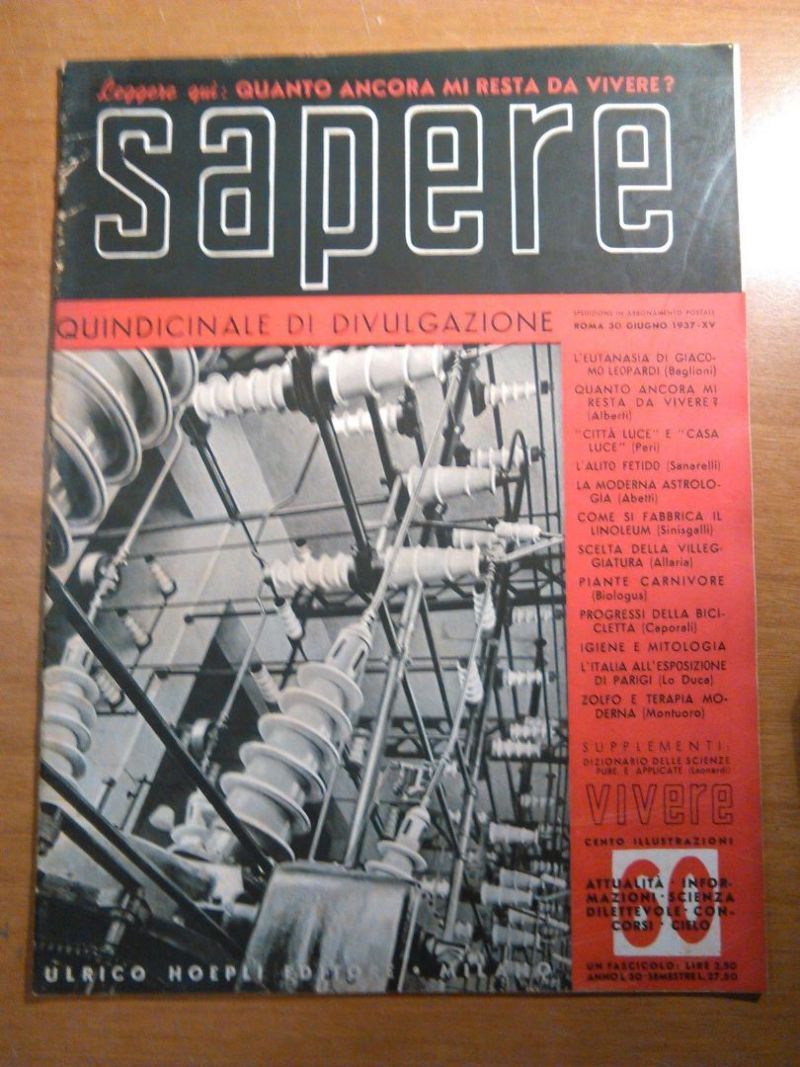SAPERE 30 GIUGNO 1937 n 60 Hoepli quindicinale di divulgazione …