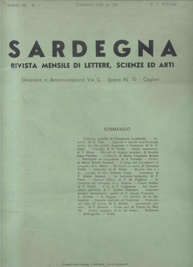 Sardegna gennaio 1935 Rivista mensile di lettere scienze giornale Vintage