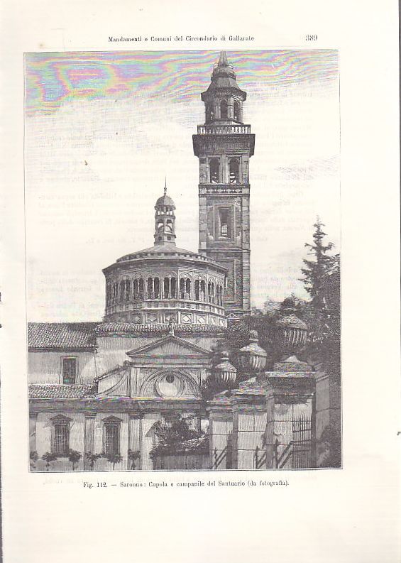 SARONNO CUPOLA E CAMPANILE DEL SANTUARIO incisione originale 1902 Vintage …