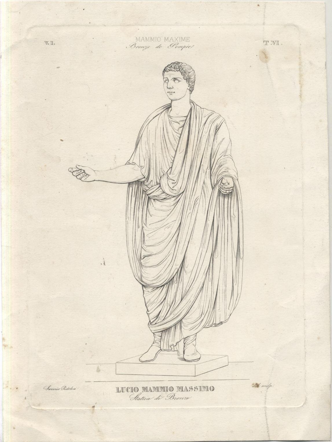 SAVERIO PISTOLESI Acquaforte LUCIO MAMMIO MASSIMO 1859 stampa incisione antica