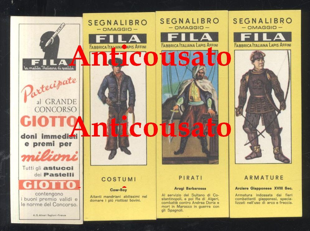 SEGNALIBRI FILA PIRATI COSTUMI COW BOY ARCIERE GIAPPONESE Originali '60 …
