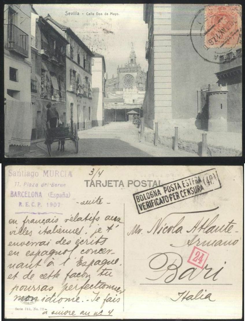 SEVILLA calle dos de Mayo cartolina viaggiata 1917 postcard tarjeta …