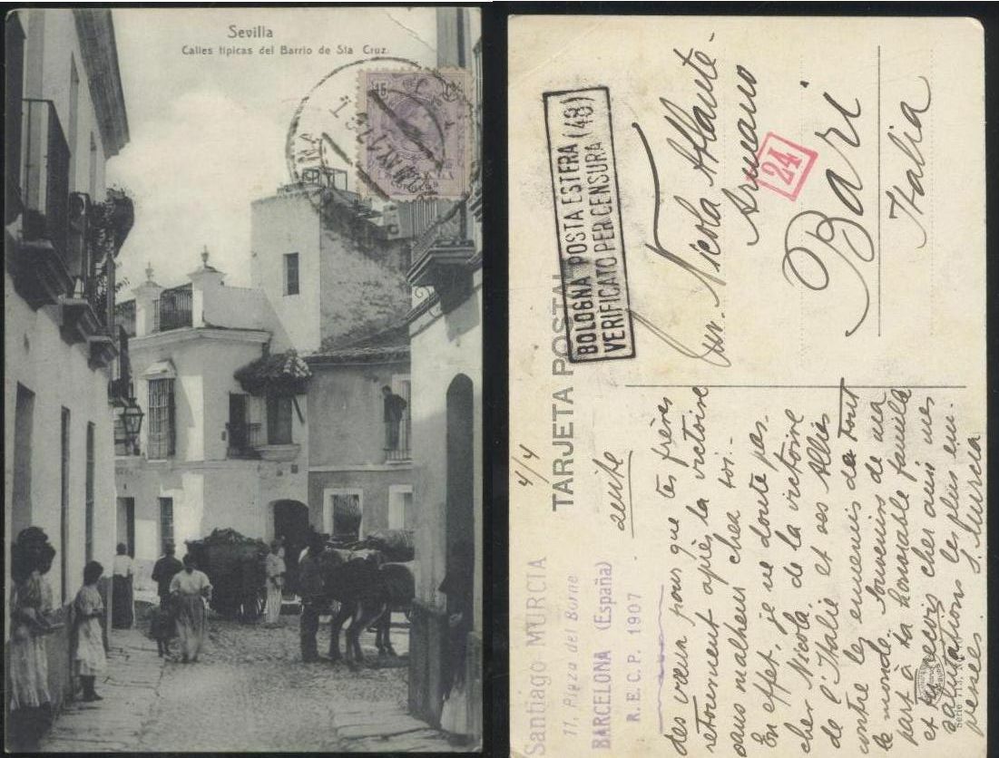 Sevilla calles tipicas del barrio de Sia Cruz viaggiata 1917 …