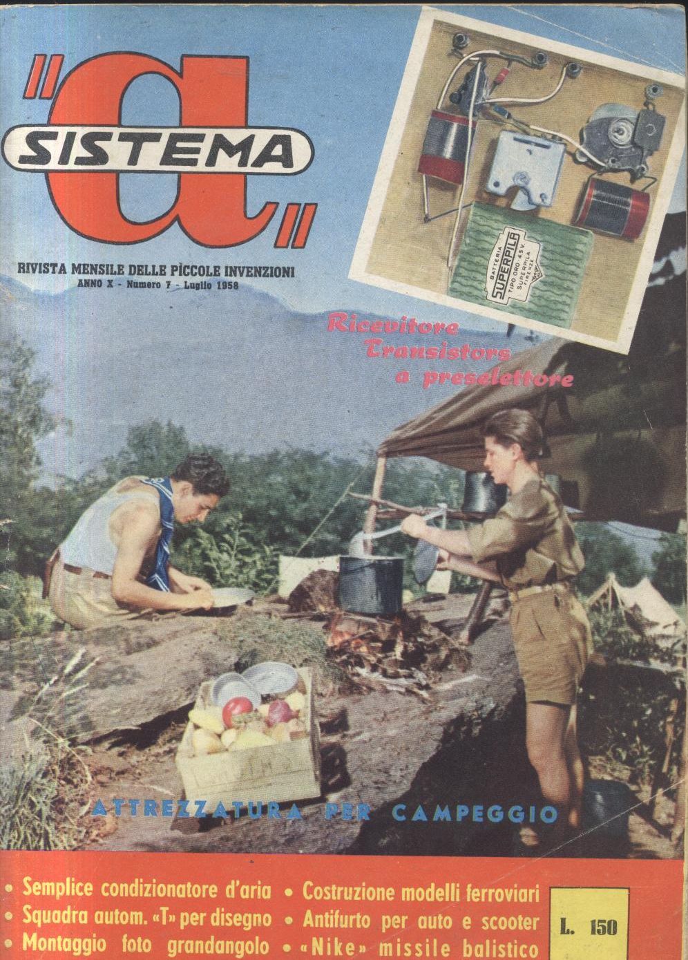 Sistema A luglio 1958 ricevitore transistor attrezzatura campeggio rivista usata