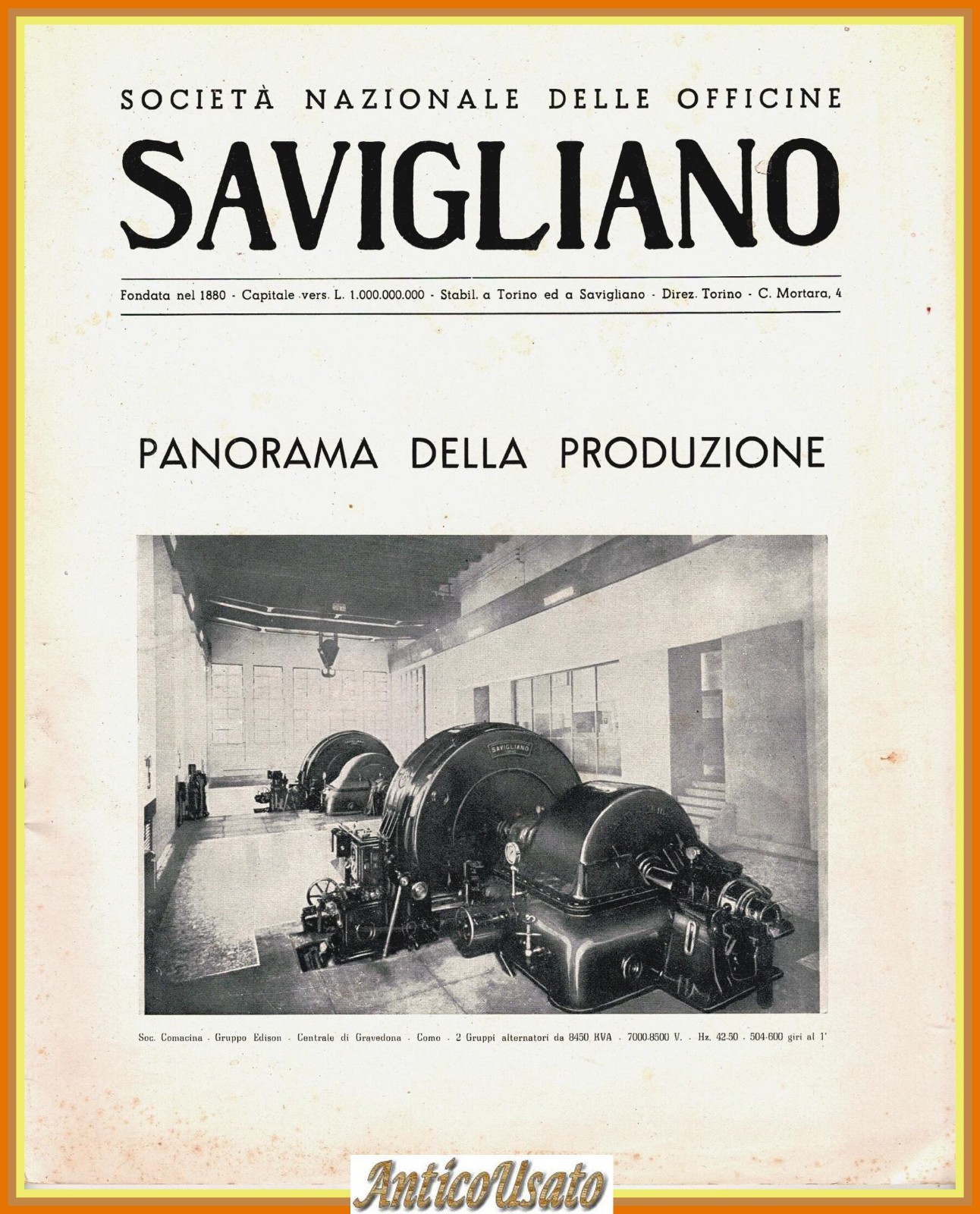 SOCIETÀ NAZIONALE OFFICINE SAVIGLIANO 1950 panorama della produzione catalogo