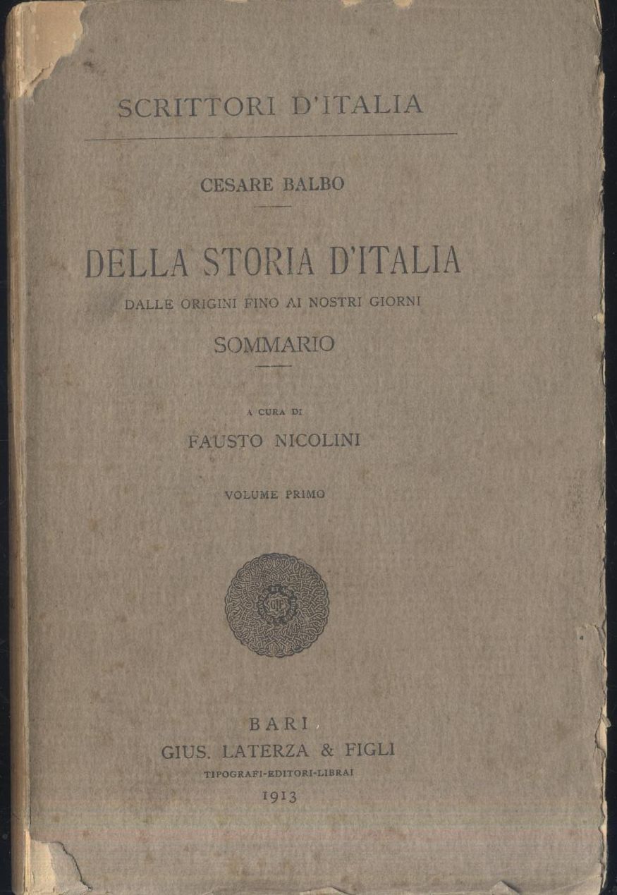 SOMMARIO DELLA STORIA D'ITALIA di Cesare Balbo 1913 Laterza libro …