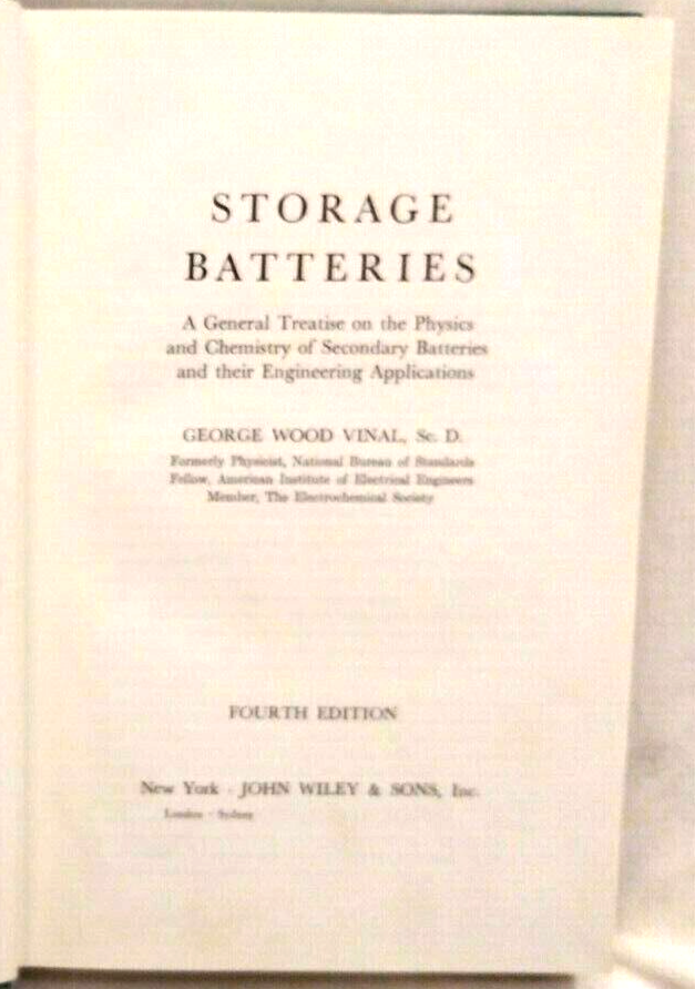 STORAGE BATTERIES di George Wood Vinal 1967 John Wiley & …