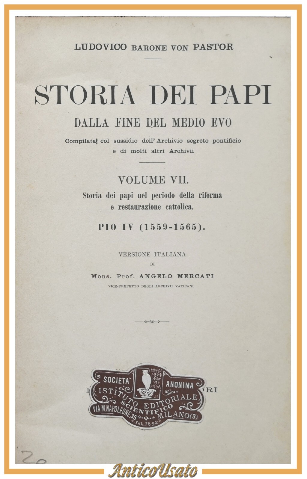 STORIA DEI PAPI nel periodo della riforma PIo IV di …