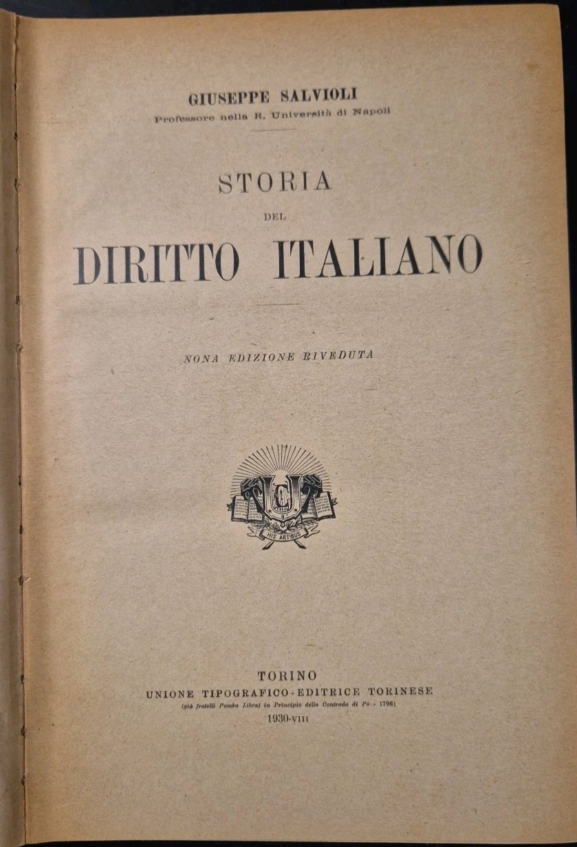 STORIA DEL DIRITTO ITALIANO di Giuseppe Salvioli 1930 UTET Libro