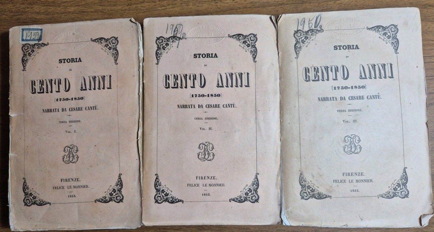 STORIA DI CENTO ANNI 1750 1850 di Cesare Cantù 1855 …