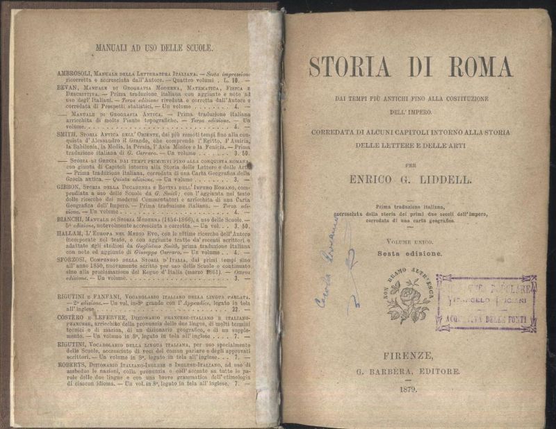 STORIA DI ROMA Enrico G Liddell 1879 Barbera libro + …