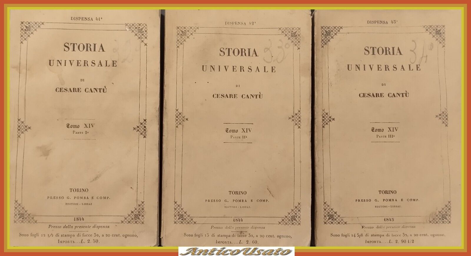 STORIA UNIVERSALE del XV secolo di Cesare Cantù 3 VOLUMI …
