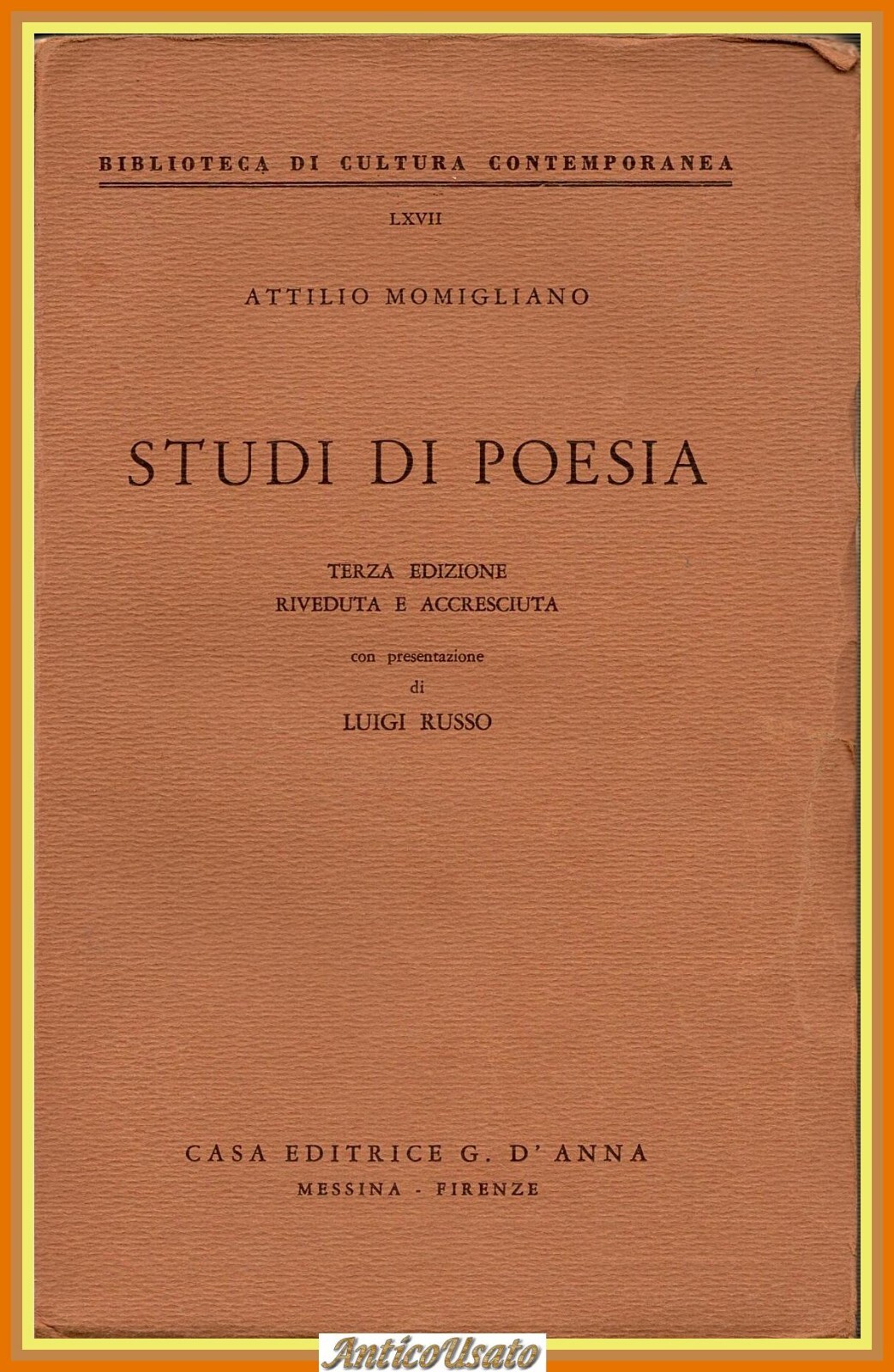 STUDI DI POESIA Attilio Momigliano 1960 D'Anna Libro presentazione Luigi …