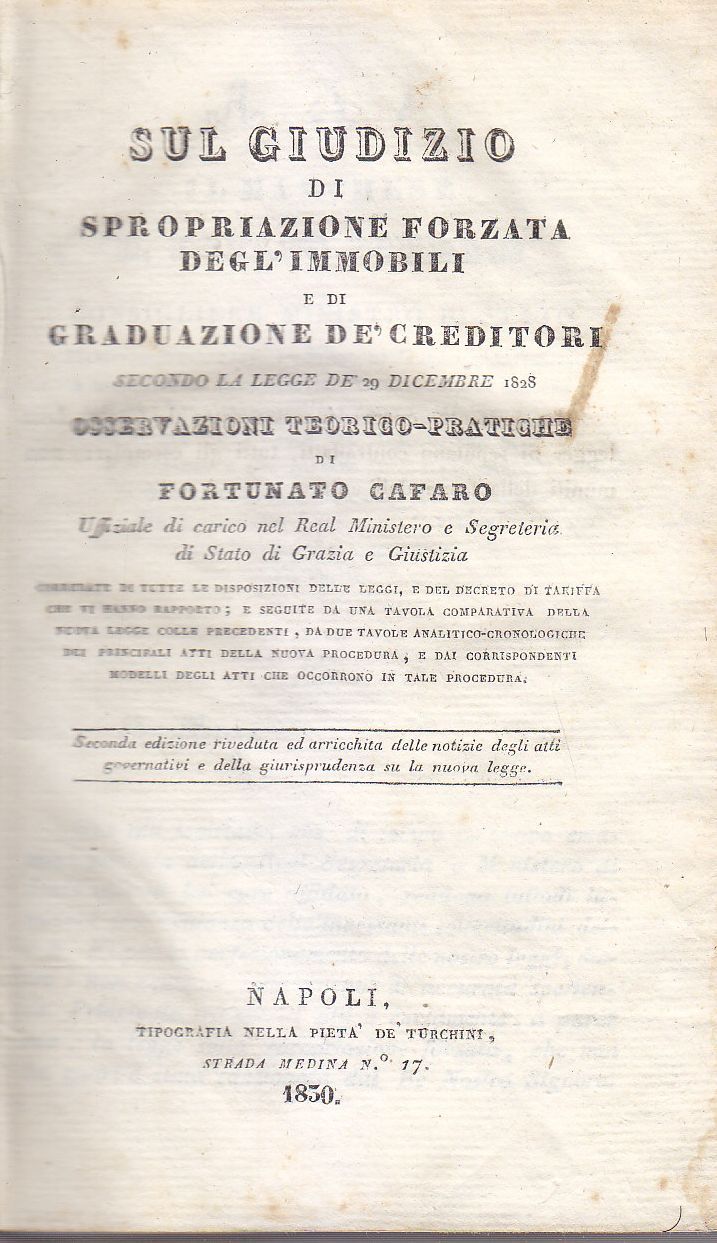SUL GIUDIZIO DI SPROPRIAZIONE FORZATA DEGLI IMMOBILI Fortunato Cafaro 1830 …