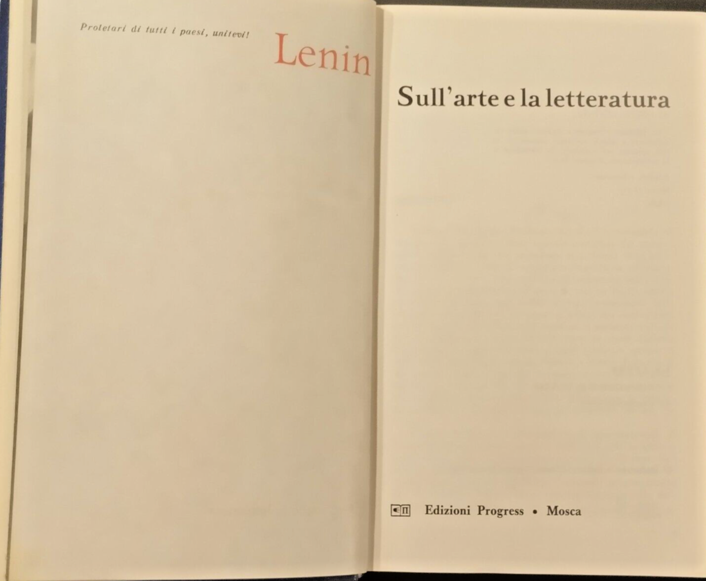 SULL'ARTE E LA LETTERATURA di Vladimir Lenin 1977 Progress Libro …