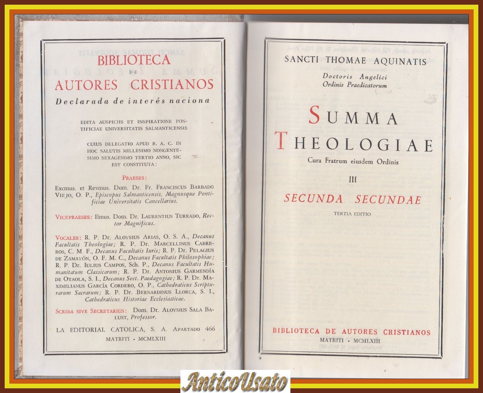 SUMMA THEOLOGIAE Sancti Thomae Aquinatis Secunda Secundae San Tommaso 1963 …