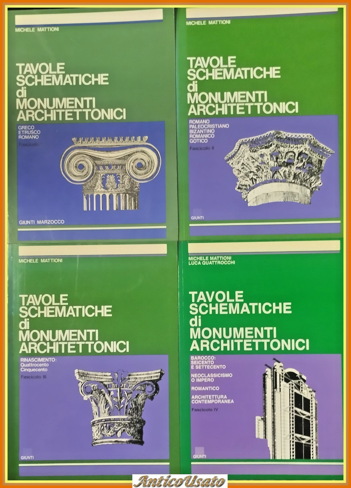 TAVOLE SCHEMATICHE DI MONUMENTI ARCHITETTONICI 4 Volumi Mattioni 1961 Libri