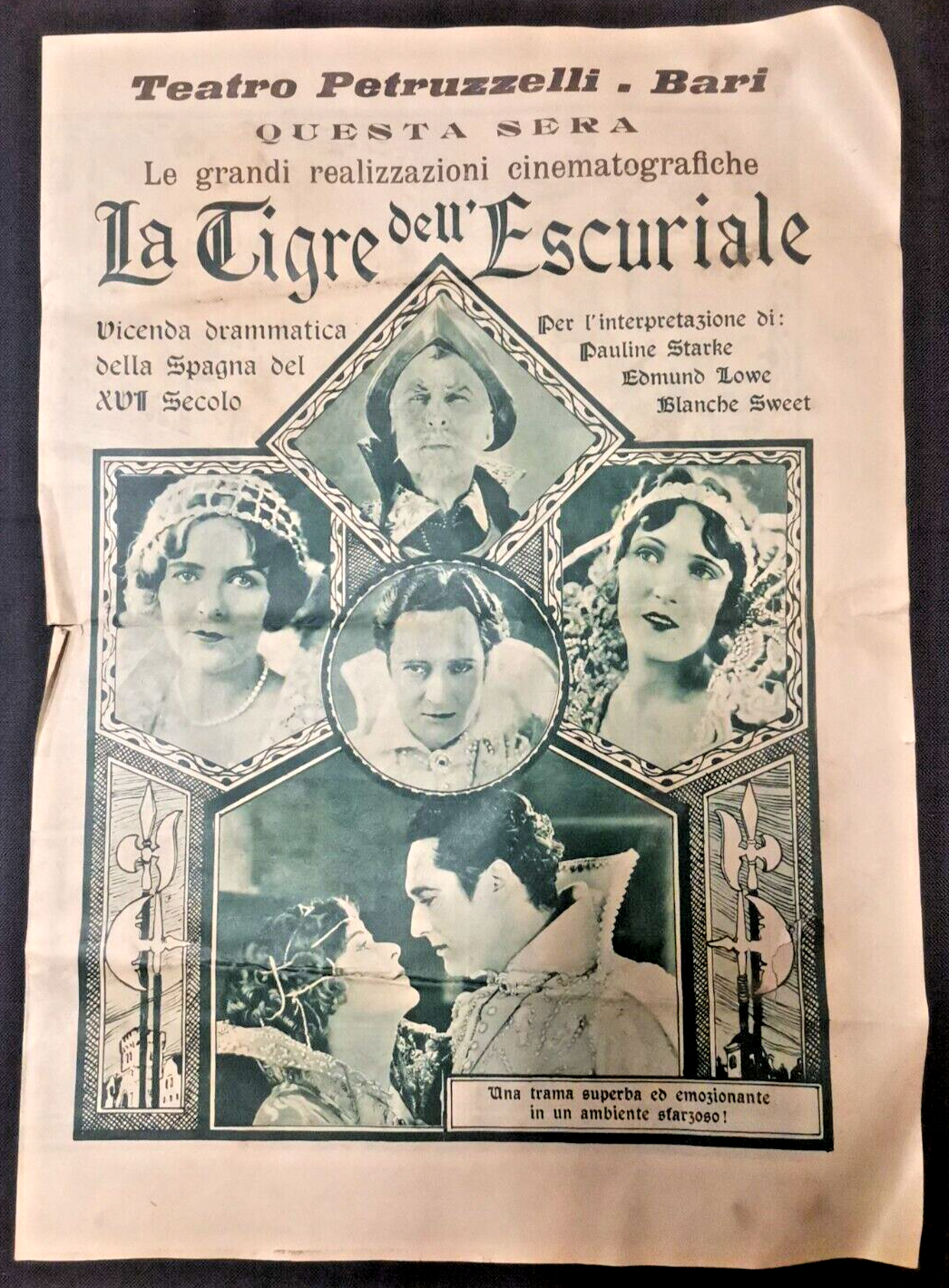 TEATRO PETRUZZELLI 1923 Bari Depliant pubblicitario film TIgre dell'escuriale