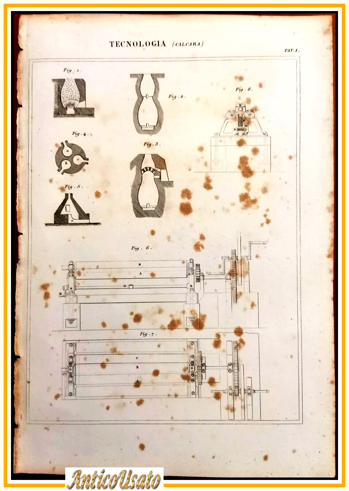 Tecnologia CALCARA Tavola Incisione Stampa Antica 1866