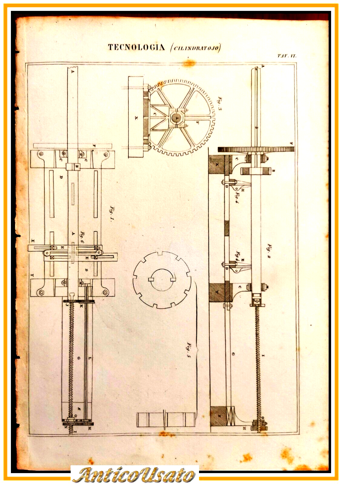Tecnologia CILINDRATOJO Tavola Incisione Stampa Antica 1866 cilindratoio