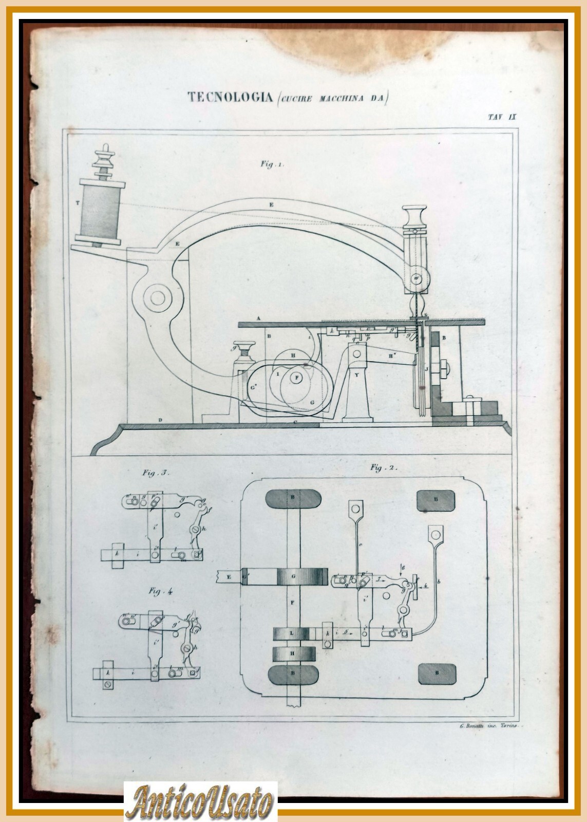 Tecnologia MACCHINA DA CUCIRE Tavola Incisione Stampa Antica 1866