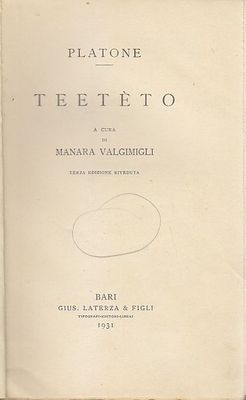 TEETETO di Platone 1931 Laterza copia per correttori di bozze …