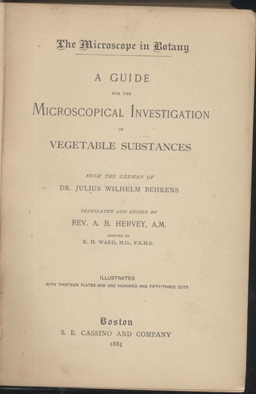 THE MICROSCOPE IN BOTANY di Behrens 1885 libro antico microscopio …