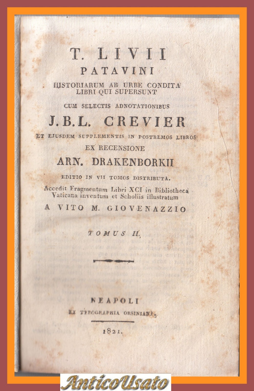 TITI LIVII HISTORIARUM AB URBE CONDITA Tomo 2 1821 Libro …